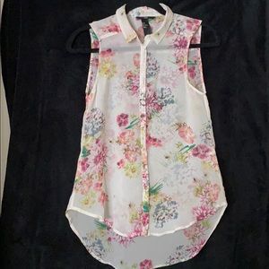 Floral print sheer sleeveless shirt